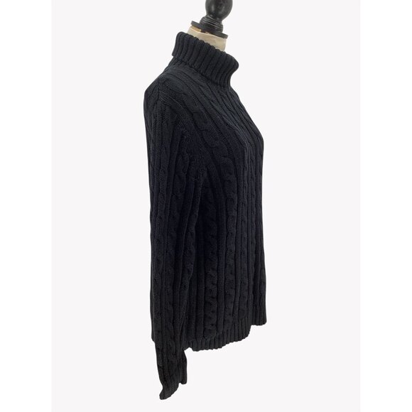 Lands End Navy Mens Cable Knit Turtleneck Sweater L 42-44 - Picture 2 of 5